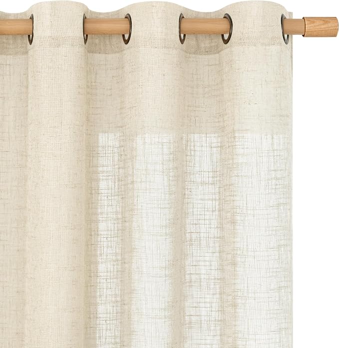 Beige Linen Sheer Curtains 84 Inch Length by LAMIT