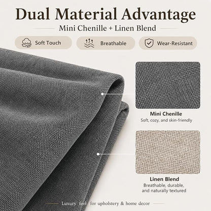 Mini Chenille Linen Blend Upholstery Fabric by the Yard, 57 Inch Wide Soft - Image 2