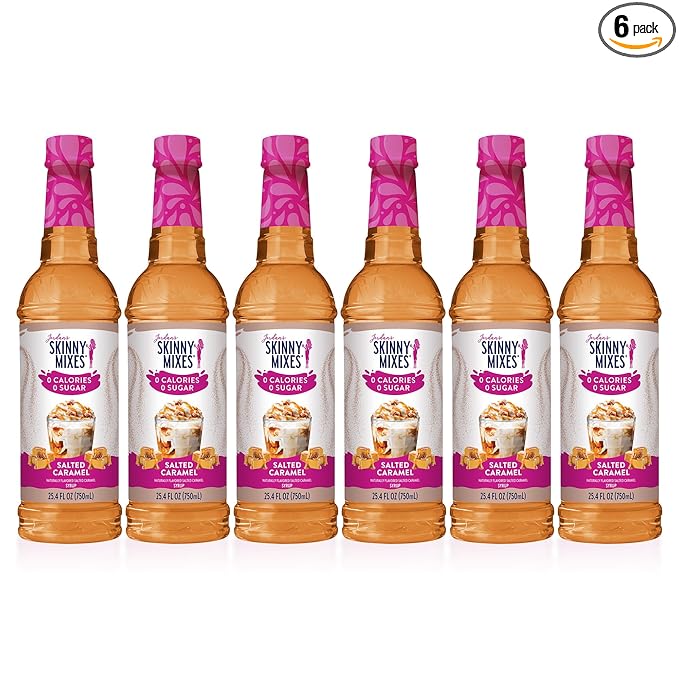 Jordan's Skinny Syrups Sugar Free Coffee Syrup, Salted Caramel Flavor Drink Mix, Zero Calorie Flavoring for Chai Latte, Protein Shake, Food & More, Gluten Free, Keto Friendly, 25.4 Fl Oz, (Pack of 6)