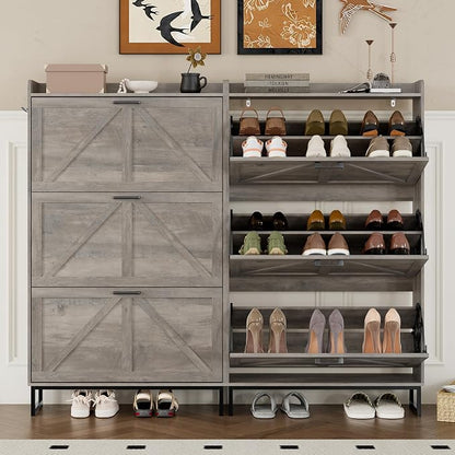 BORNOON Shoe Cabinet with 3 Flip Drawers Narrow Shoe Storage Cabinet Organizer - Image 5
