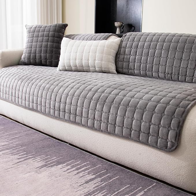 Velvet Couch Cover, Washable Sectional Sofa Cover, Anti Slip Sofa Slipcover by MDSASFD