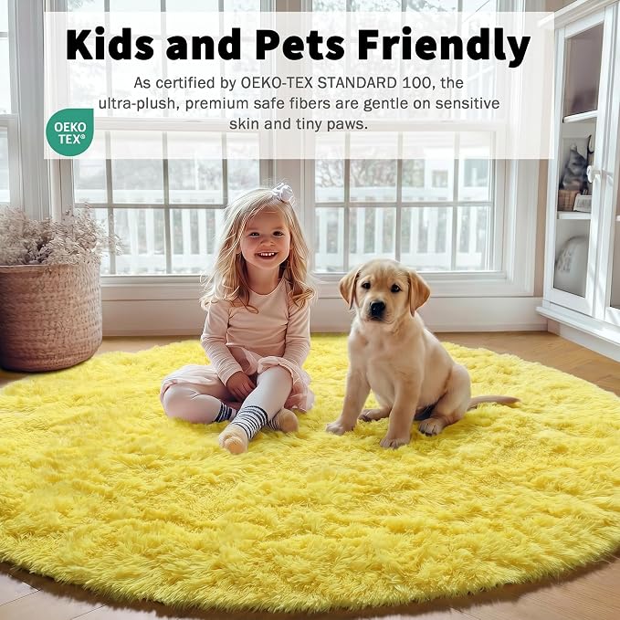 Yellow Round Area Rugs 4ft for Bedroom Living Room, Fluffy Circle Rug for Kids - Image 5