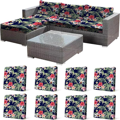 CALBODE 8 Pcs Stretch Outdoor Seat Cushion Covers, Tropical Floral, by CALBODE
