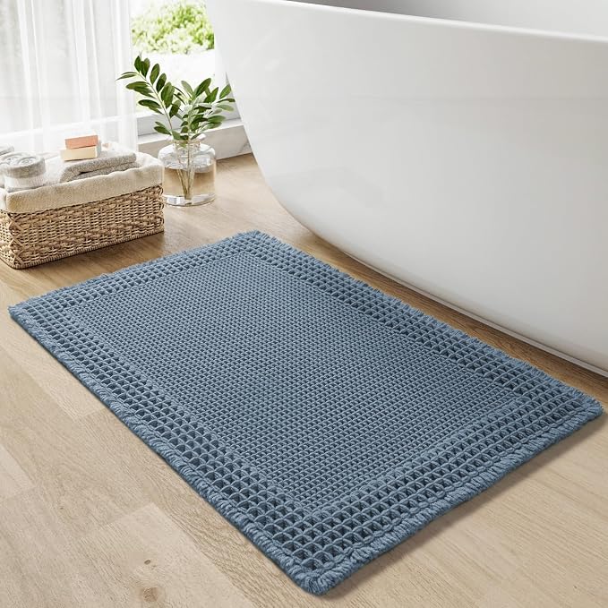 RESARE Waffle Bath Mat for Bathroom, Non Slip Bathroom Rugs 24"x36" Blue | by Resare