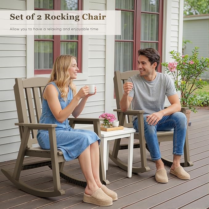 Greesum Set of 2 Outdoor Rocking Chair, All-Weather Patio Rocker, Rust-Proof & - Image 6