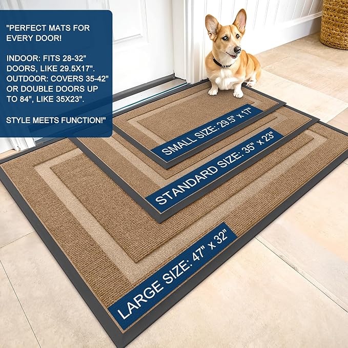 OLANLY Front Door Mat Outside 47x32, All-Season Heavy-Duty Rubber Doormat | - Image 2