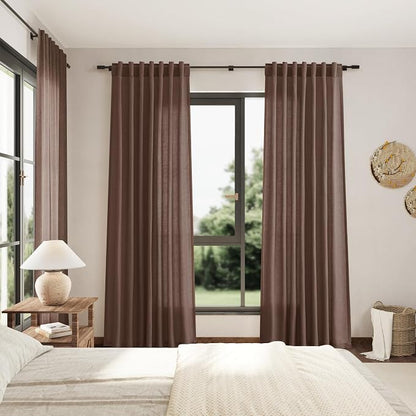 Mocha Mousse Curtains 84 Inch Length 2 Panels Set Back Tab Rod Pocke tLinen - Image 7