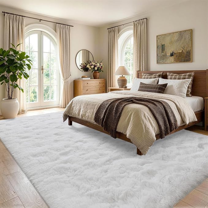 Noahas 4'x5'3'' White Fluffy Soft Area Rug Non-Slip - Image 3