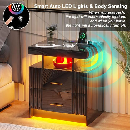 Nightstand with Wireless Charging Station, Bedroom Bedside Table with RGB Lights - Image 5