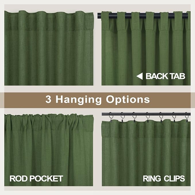 Olive Green Linen Curtains 84 Inch Length - Image 4