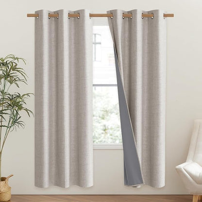 NICETOWN Brich Vintage Open Linen Weave Flax Thermal Curtains, 100% Blackout - Image 2