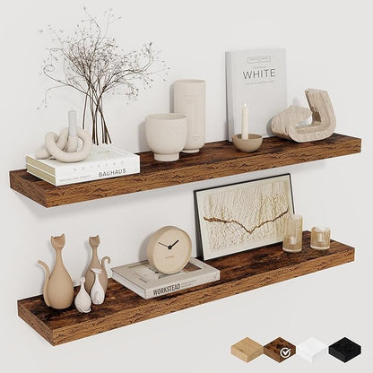 32Inch Floating Shelves for Wall 2 Pack Wood Shelves for Kitchen, Bedroom Wall by FunMemories