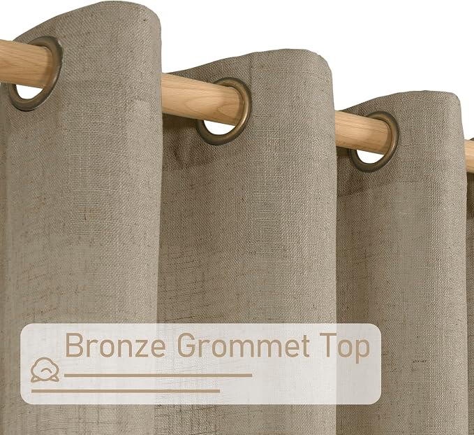 60 Inch Length Taupe Linen Curtains 2 Panels Set, Semi Sheer Light Filtering - Image 4
