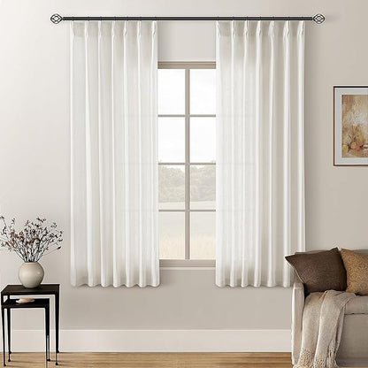 Natural Pinch Pleated Linen Curtains 63 Inch Length 2 Panels Set | by Twodrapes