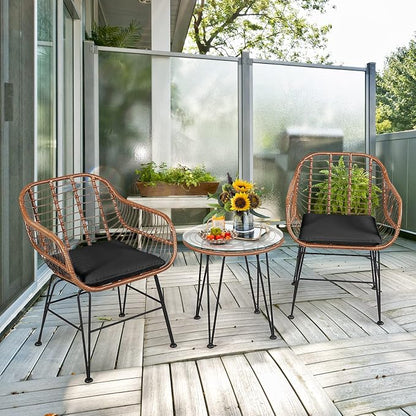 Tangkula 3 Pieces Patio Conversation Bistro Set, Outdoor Wicker Furniture - Image 2