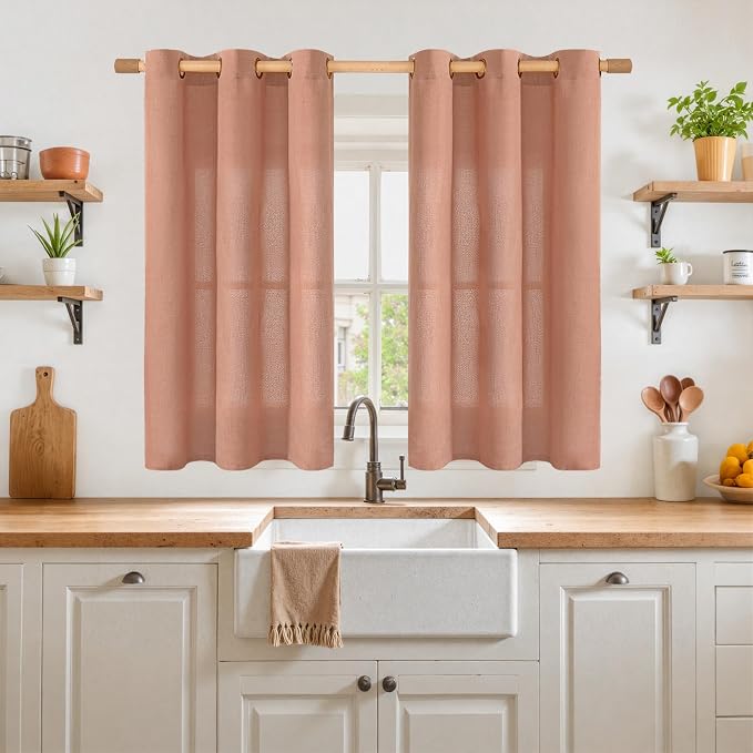 YoungsTex Terracotta Linen Curtains 48 Inch Length - Image 2