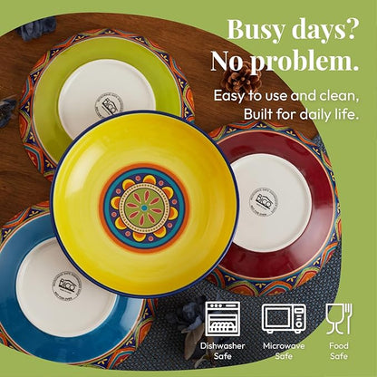 Bico Tunisian Pasta Bowls, 35oz Salad Bowl Set of 4, Large Ceramic Serving Dinner Bowls for Soup and Cereal, Microwave and Dishwasher Safe, Gift for Housewarming and Thanksgiving