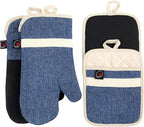 Oven Mitts and PotHolders Sets, 4 Pcs Kitchen Oven Glove High Heat Resistant 400°F Pot Holders for Kitchen, Non-Slip Neoprene Oven Mitts are Suitable for Cooking, Baking (Blue)