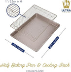 Ultra Cuisine Wire Rack Baking Sheet Pan Set - Half Sheet Pan Set with 100% Stainless Wire Rack - Dishwasher Safe - Steel Reinforced Rim - Aluminum Cooling racks for Cooking and Baking - Champagne