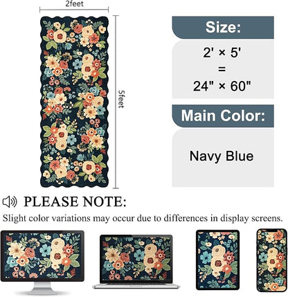 DUKINO 2x5 Washable Runner Rug, Floral Non Slip Kitchen Rug, Low Pile, - Image 2