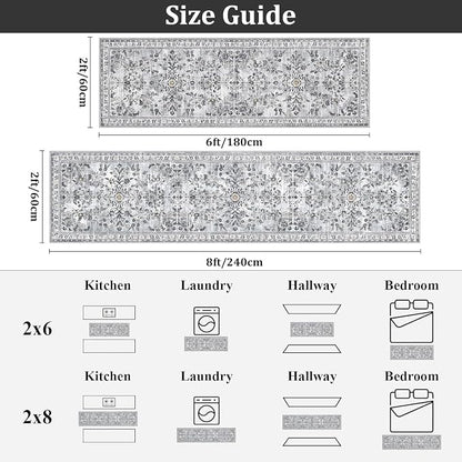 Yamaziot 2x8 Washable Hallway Runner Rug Non Slip Floral Carpet, Stain Resistant - Image 2