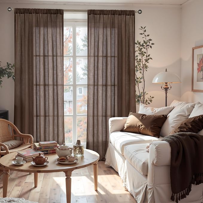 BGment Brown Linen Curtains 80 Inches Long - Image 2