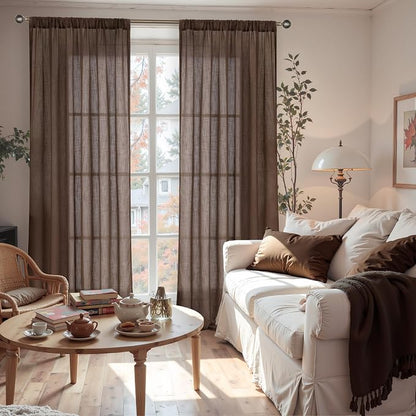 BGment Brown Linen Curtains 80 Inches Long - Image 2