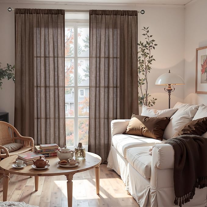 BGment Brown Linen Curtains 84 Inch Length - Image 2