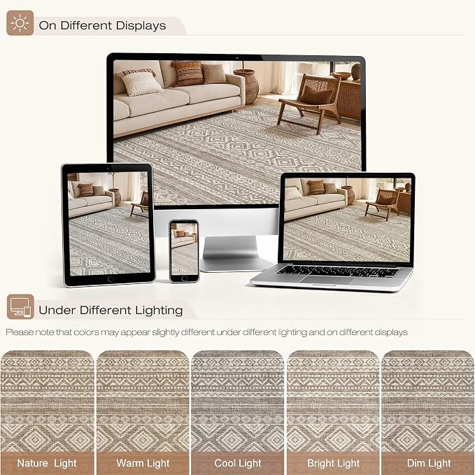 cotiled Boho 8x10 Area Rugs for Living Room: Large Moroccan Washable Rug | - Image 8