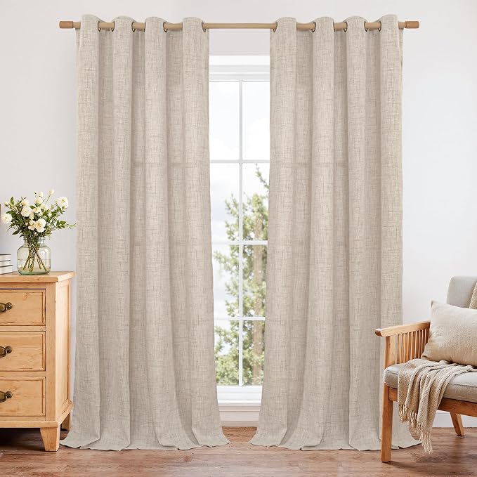 YoungsTex Linen Curtains 52 x 98 Inch 2 Panels, Filtering Drapes Grommet | by YoungsTex