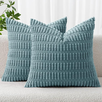 MIULEE Corduroy Decorative Throw Pillow Covers 20x20 Coastal Blue Pack of 2 | by MIULEE