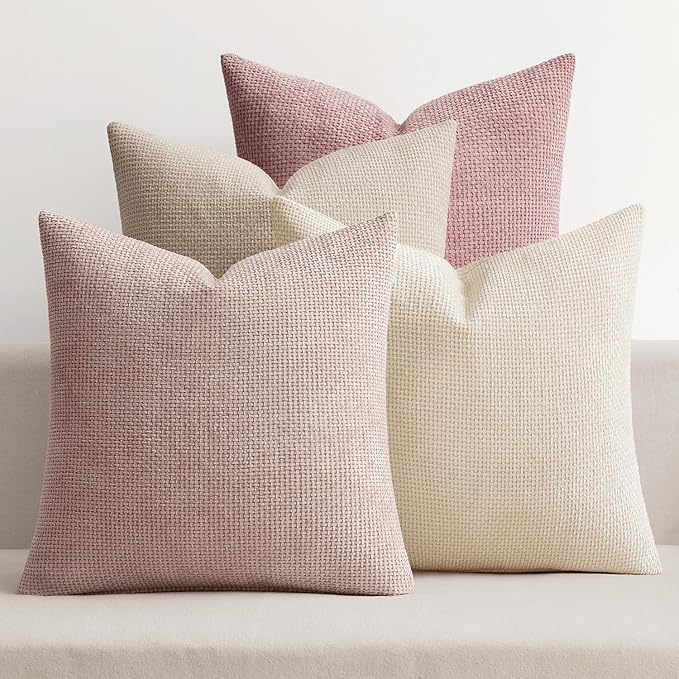 MIULEE Soft Decorative Chenille Pillow Covers Light Pink 20x20 Pack of 4 | by MIULEE