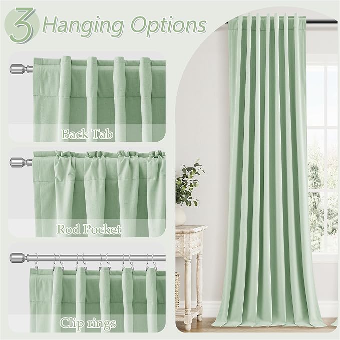 Aqua Green 100% Blackout Linen Curtains 96 Inch Length 2 Panels Set - Image 6
