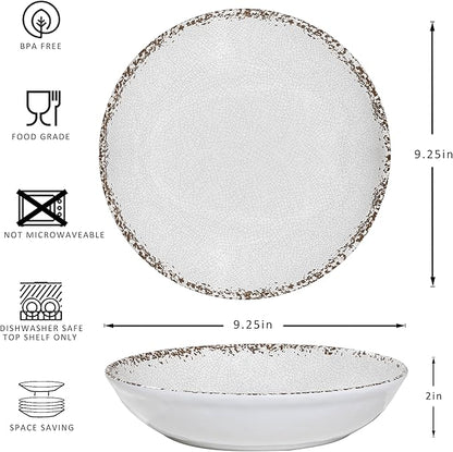 Rustic White Melamine Pasta Bowls, 6 Pack 9.25 inch Serving Bowls, Wide and Shallow All-purpose Bowl, Unbreakable Kitchen Bowls for Salad, Pasta, Ramen, Soup, Noodle, Fruit. Dishwasher Safe…