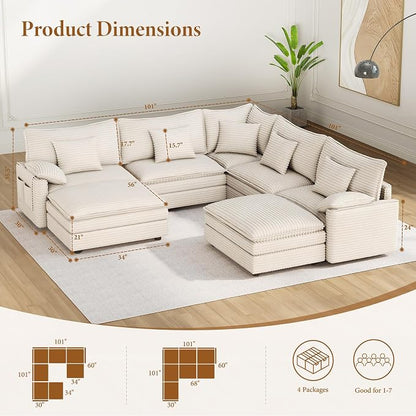 Vesgantti 101" V-Shaped Corner Couch Sectional, 7 Seat Customizable Modular - Image 2