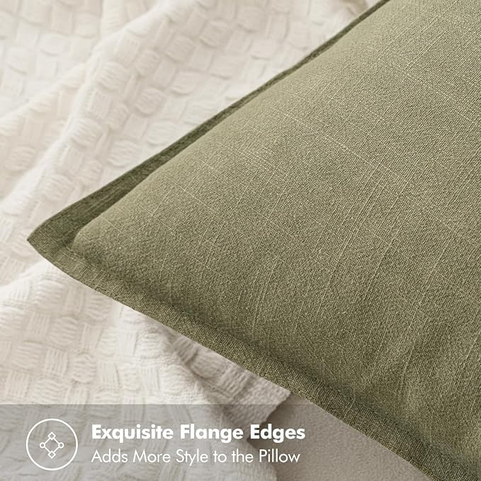 MIULEE Decorative Linen Pillow Covers 18x18 Inch Light Olive Green | Boho - Image 2