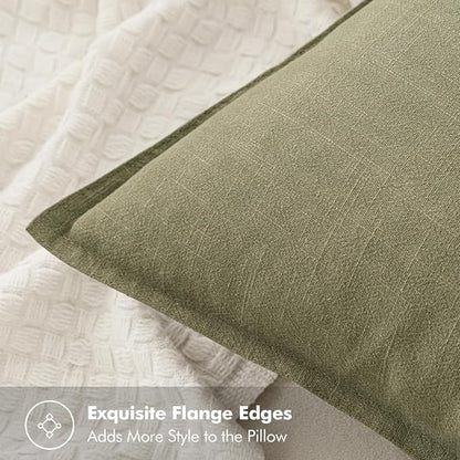 MIULEE Decorative Linen Pillow Covers 18x18 Inch Light Olive Green | Boho - Image 2