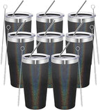 MEWAY 20oz Tumbler 8 Pack Double Wall Vacuum Insulated Travel Glitter Mug Bulk, Stainless Steel Tumblers with Lid and Straw, Powder Coated Coffee Cups for Woman(Gradient Black or Navy,Set of 8)