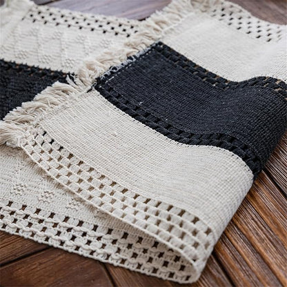 Macrame Table Runner Cream Beige and Black Boho Table Runners - Image 4