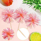 30 PCS Foil Firework Cupcake Toppers Happy Birthday Cupcake Toppers Sparkle Tinsel Flower Drink Stirrers Cocktail Fruit Toothpicks for Valentine's Day Baby Shower Party Cake Decor Supplies Orange