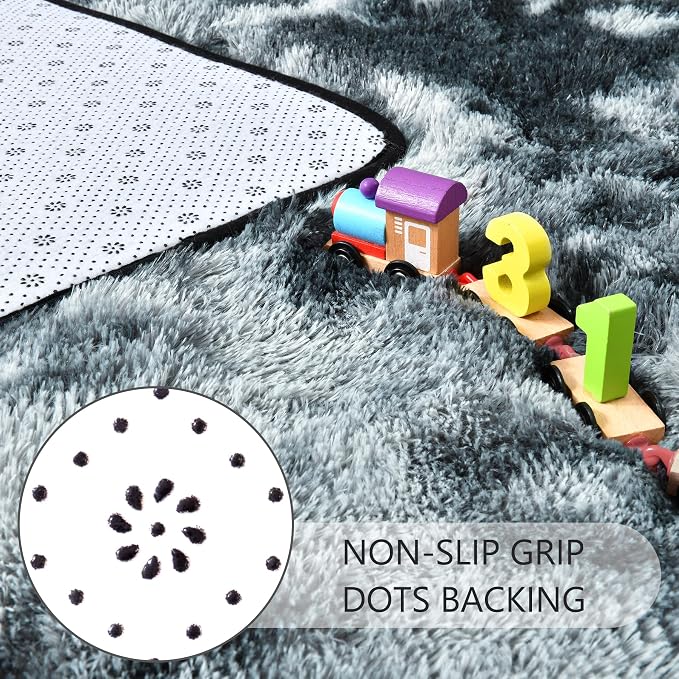 Noahas 4x6 Tie-Dyed Black and Grey Fluffy Area Rug Non-Slip - Image 5