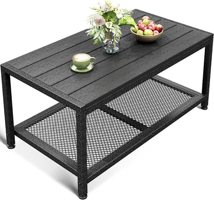 ODK Outdoor Coffee Table with Double-Layer Storage, Rectangle Weather-Resistant by ODK