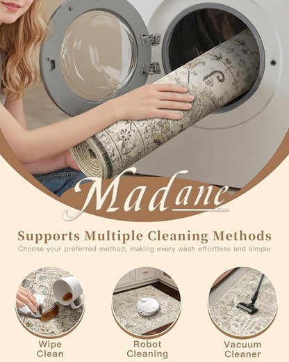 Madane Hallway Runner Rug 2'6''x12' Kitchen Runners Vintage, Ivory/Brown | - Image 9