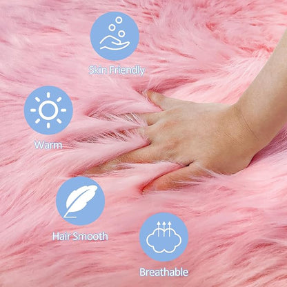 Pink Round Rug for Girls Bedroom, Fluffy Circle Rug 2 2 Feet for Kids Room - Image 5