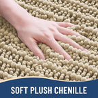Arotive Luxury Chenille Bathroom Rug Mat, Extra Soft Thick Absorbent Shaggy Bath Rugs, Non-Slip Machine Wash Dry, Plush Bath Mats for Bathroom, Shower and Tub, 70x24, Beige