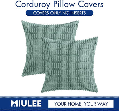 MIULEE Corduroy Decorative Throw Pillow Covers 16x16 Teal Green Pack of 2 | - Image 6