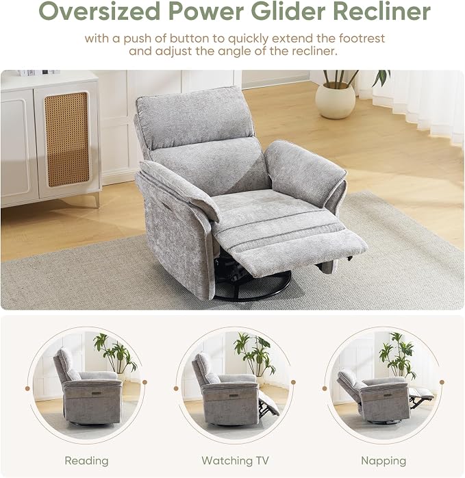 Power Swivel Rocker Recliner, Glider Recliner Nursery Chair - Image 5