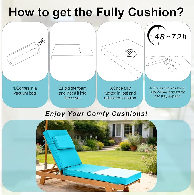 Chaise Lounge Cushions Outdoor 72x21x6 Inch, Fade Resistant 6'' Thicken Outdoor - Image 7