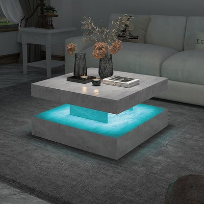 HedoAjim Grey LED Coffee Table for Living Room, Living Room Table 2-Tier Square - Image 3