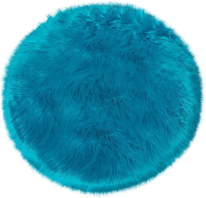 3ft Small Round Blue Rug, Thick Furry Fluffy Carpet - Image 3